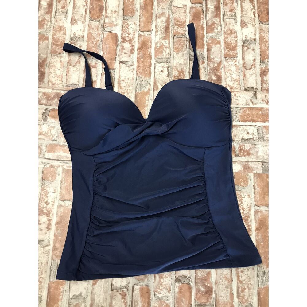 Tropical Escape Swimsuit 16 NAVY BLUE ONE Piece Built in Bra Adj Straps NWOT